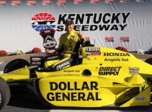 PHOTO BY Chris Jones Ed Carpenter in Victory Lane with his trophy from the Kentucky Indy 300
